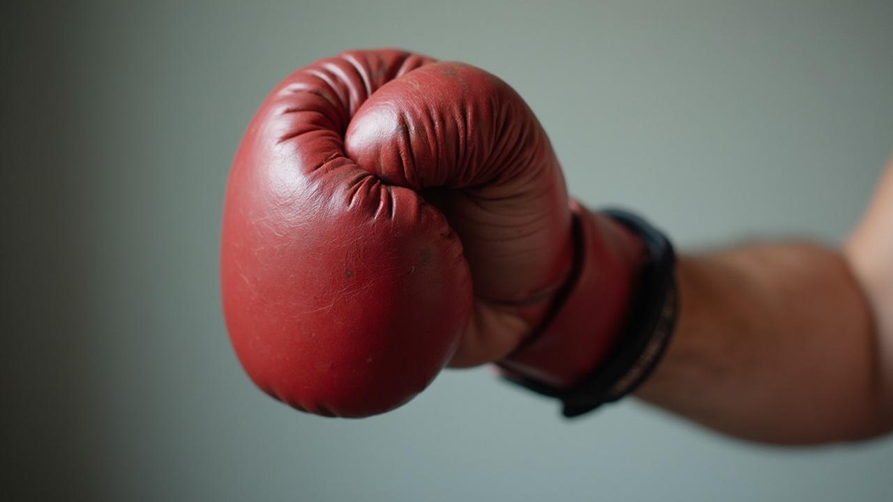 Gros plan sur un gant de boxe rouge avec des plis prononcés.